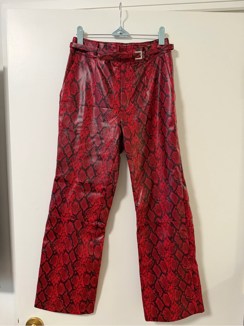 Ronny Kobo Red Snakeskin Faux Leather Pant - Size M